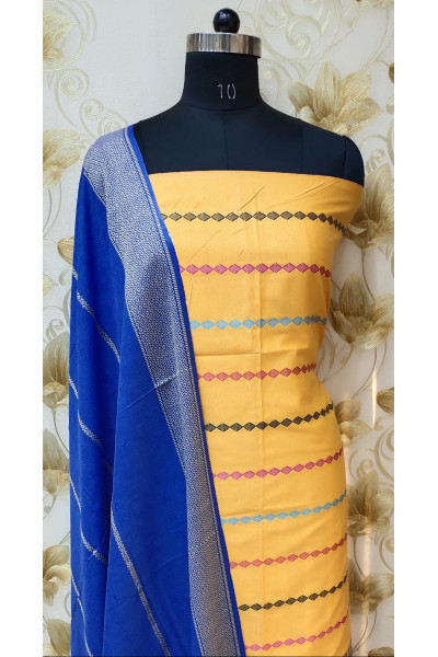All Over Butta Weaving Cotton Chrome Yellow Suit Fabric Set (SF14)